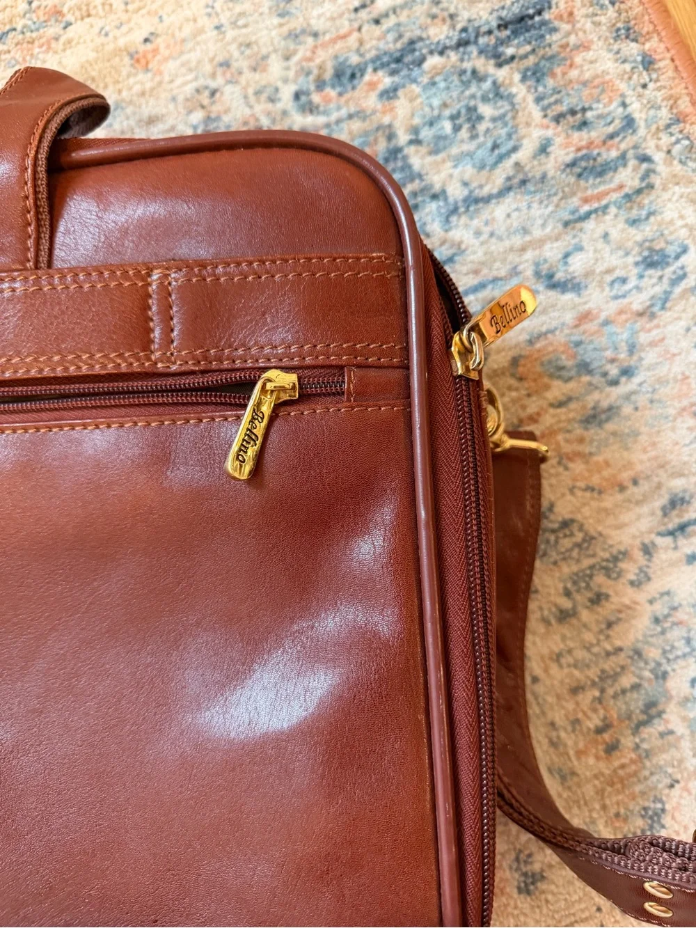 Bellino Brown Leather Laptop Briefcase with Gold Hardware